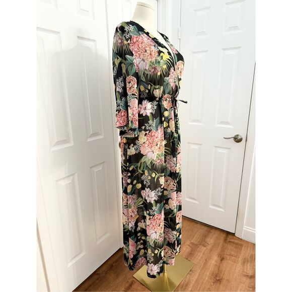 Jantzen Womens Black Floral Isn't It Romantic Kimono Swim Cover Up Large NWT - Picture 2 of 6